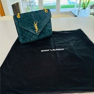 Saint Laurent Medium Envelope Suede Crossbody Bag - Dark Green